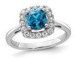 9/10 Carat (ctw) Blue Topaz Ring in 14K White Gold with Lab-Grown Diamonds 1/4 Carat (ctw)